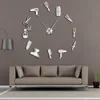 DIY Barber Shop Giant Wall Clock With Mirror Effect Barber Toolkits Decorative Frameless Watch Hairdresser Barber Wall Art Decor LJ201204