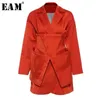 [EAM] Femmes Orange Split Irrégulière Blazer Nouveau Revers À Manches Longues Coupe Ample Veste De Mode Marée Printemps Automne 2020 LJ200911