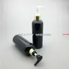 Skönhetsmission 20st 300ml guld aluminium krage lotion pump husdjur svart flaskor, tom kosmetisk rund behållare för schampo krämgivande källighet
