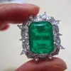 100% 925 Sterling Silver Ringar Stor 5A Zircon Skapat Gemstone Emerald Ring för Kvinnor Årsdag Cocktail Party Fine Smycken