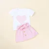 Bebek Yaz Giyim Setleri 1-5 T Bebek Çocuk Valentine 2 Renkler Giysi Inciler Kalp Üst Gömlek Etek 2 adet Set Kıyafet Bir Adet Gönder