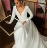 BabyonLinedress Stokta Romantik Uzun Kollu Saten Gelinlik 2021 Seksi Açık Geri Dantel Etek Fermuar Geri Düğün Gelin Törenlerinde CPS1843