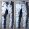 Erkek kot pantolon en yüksek kaliteli tasarımcı lüks denim erkek moda bisikletçisi deliği yırtık kravat boya adam popüler hip hop jean pantolon