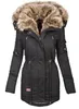 New winter warm fur collar female zipper long sleeve slim hooded jacket