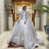 Vintage Princess Ball Gown Wedding Dresses Illusion Lace Long Sleeves Appliqued Dubai Sweep Train Bridal Dress 2021 Royal Wedding Gowns