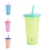 Pp Material Color Changing Cup Fashion Temperature Sensing Coffee Mugs Suction Tubular With Lid Tumbler Reusable Clear Plastic 5 5hb B2