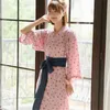 Японские кимоно пижамы набор хлопчатобумажные женщины свободные Yukata женская осень с длинным рукавом цветочные принты для принты для принты для сна Cardigan досуг халат1