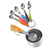 10st/parti rostfritt stål mätkoppar och skedar Hållbart kök matlagningsbakningsverktyg med silikonhandtag T200523