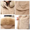 Kvinnors Down Parkas Winter Coat Women Fleece Bomull Padding Fur Hooded Slim Waist Drawstring Tjock Long Jacket Solid Mujer 2022