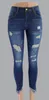 Jeans da donna Pantaloni alla moda a matita in denim skinny Lavati elasticizzati a vita media con foro strappato S-2XL