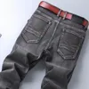 Classic Style Men's Grey Jeans Business Fashion Soft Stretch Denim Trousers Male Brand Fit Pants Black Blue 201128