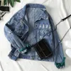 ZQLZ Outono Mulheres Denim Jaqueta Bomber Appliques Vintage Elegante Outwear Outono Hole Casaco Feminino Casaco Casual Jeans Tops 201112