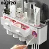 BAISPO Portaspazzolino ad adsorbimento magnetico Dispenser automatico di dentifricio in plastica Montaggio a parete Rack di stoccaggio Accessori per il bagno LJ201204