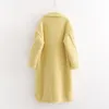Autunno inverno donne limone giallo teddy cappotto elegante femmina spessa calda cachemire giacca casual ragazze streetwear 201211