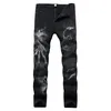QUANBO Moda uomo 3D Modello Street Jeans Lettere Stampate Jeans gotici Uomo Skinny Nero Blu Designer Denim Pants 42 201116