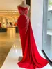 빨간색 화려한 우아한 인어 댄스 파티 드레스 민소매 하이 허리 여성 긴 공식적인 저녁 미인 가운
