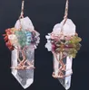 Colgante de piedras preciosas grandes Mujeres Cristal blanco natural Cuarzo 7 Chakra Árbol de la vida Oro rosa Hecho a mano Alambre envuelto Collar Encantos Epacket