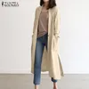 Moda Jaquetas finas Zanzea Mulheres Mulheres Laple Decote Manga Longa Cardigan Casual Outwear Sólido Elegante Elegante Casaco de Linho T200828