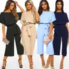 Office Wear Overalls For Women Elegant Brief Short Sleeve Playsuit High Street Straight Leg Jumpsuit With Belt Macacao#ssw T200107