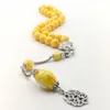 Tasbih Yellow Resin Rosary Mäns Armband med special tillbehör Tassels 33 66 99Beads Ny Design Man's Tesbih för Ramadan Y1218