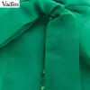 Vadim Women Green Organza Bluzka Latarnia Rękaw Kołnierz Kołnierz Stylowa Kobieta Przypadkowa Koszula Z Długim Rękawem Solidne Topy Blusas La898 Y200930