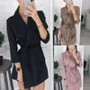 Femmes Turndown Peplum Robe Costume Formel Bureau Travail D'affaires Fête D'affaires Moulante Une Pièce Robe Courte Veste 4 Couleurs 8774