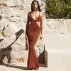 Casual Dresses Spaghetti Strap Sexig rygglös maxi ärmlös Women Party Club Elegant Hollow Dress Sundress