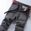 Klassische Stil Herren Grau Jeans Business Mode Soft Stretch Denim Hosen Männliche Marke Fit Hosen Schwarz Blau 201128