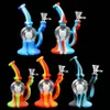 MOQ=10 Silicone Hookahs tobacco glow in the dark 7.4 inches Smoking Glass Water Bongs oil rigs pipe