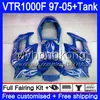 Kuip voor Honda Superhawk VTR1000 F 1997 1998 1999 2000 2001 Blauwe vlammen 56HM.195 VTR 1000 F 1000F VTR1000F 97 98 99 00 01 05 Body + Tank