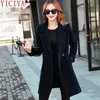 Yiciya осень зимняя куртка женщины пальто шерстяные костюмы плюс размер 3xL 4xL большой большой длинный черный тонкий смесь одежда верхняя одежда 201223