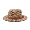 New Leopard Print Women Fedora Hats Wool Flat Top Bowler Hat Wide Brim Jazz Cap Party Elegant Cowboy Hat