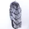 OFTBUY Cappotto in vera pelliccia di nuova moda Giacca invernale Donna Argento Pelliccia di volpe naturale Capispalla Spessa Calda manica svasata Marchio di lusso