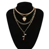 Vintage Elegant Elegant Chain Rose Flower Heart Pendant Collier pour femmes Collier de clavicule à chaîne de serpent multicouche Gift311Q