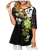 Plus Size 4xl 5XL Shirt Blouse Female Spring Summer Tops O-neck Half Sleeve Lace Splice Print Boho Women shirt 220402