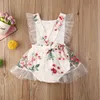 Pudcoco Recém-nascido Bebé Roupas Flor Flor Impressão Sem Mangas Lace Tule Rouble Backless Romper Jumpsuit One-peça Outfit Sunsuit 201029