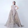 Moroccan Kaftan Vintage Champagne Sequined Evening Dresses Detachable Skirts 2022 Yousef Aljasmi Dubai Arabic High Neck Formal Party Gowns Plus Size Prom Dress