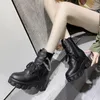 Buty Punk Metal Chain PU Skórzane Kostki Dla Kobiet 2021 Czarne Panie Chunky Platform Gothic Buty Kobieta Jesień P4531