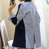 LANMREM autumn New Casual Fashion Women Loose Vintage Stitching Stripes Back Slit Long Sleeve BlazerTC806 201008