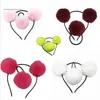 Plush Fluffy Pompom Ball Hair Bobbles Elastic Hairband Tie Hair Stick Headband Set Ponytail Holder