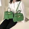 factory wholesale women bag elegant atmosphere litchi pattern portable shoulder bags green fashion shoulders handbags Joker leather messenger handbag 8222