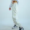 Mujeres hip hop hip hop hip hop jazz jazz dance marca de moda suelta deportes casual pantalones de entrenamiento con piernas pantalones versátiles gris blanco