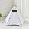 Teepee Bed White Canvas Cute House - Portable Washable Dog Tents for Dog(Puppy) & Cat Pet (with Cushion) 201201