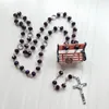 Религиозные Молиться ювелирные изделия Длинный крест кулон ожерелье четки Фиолетовый Strand ожерелье Кристалл