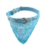 Small Dog Bandana Collars Cat Pet Neckerchief PU Collar with Printed Triangular Scarf Adjustable Size Dogs Bandanas