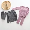 Conjuntos de ropa para bebés, niños y niñas, suéter y pantalones de otoño e invierno, chándales de punto para niños pequeños, traje para niños y niñas, conjunto de pantalones con capucha LJ200916