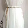 New Elegant Pearl Women Chain Belt Fashion Shell Metal Lady Waist Belts Thin Slim Dress Long Waistbands Straps Banquet Wedding G220301