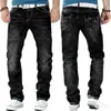 WEPBEL Men's Bleached Jeans Denim Trousers Loose Straight High Waist Men Jeans Pockets Button