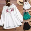 2019 vintage haftowa koszula jesienna bluzka Kobiety V Neck Długie rękaw Bawełniane lniane topy plus size Femme Party Blusas T200321