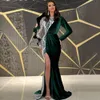 Verde Sirena Velvet Prom Abiti da sera 2022 Appliques Abito da donna a maniche lunghe in pizzo